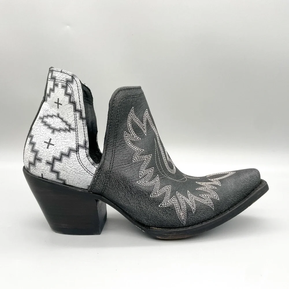 Ariat Pendleton Dixon Boots Womens 9B Black White Leather Western Aztec Festival